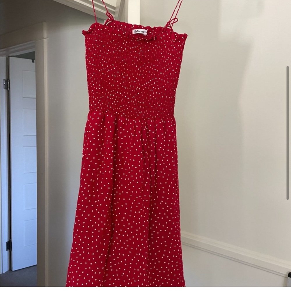 Reformation Sable Dress Red Polka Dot